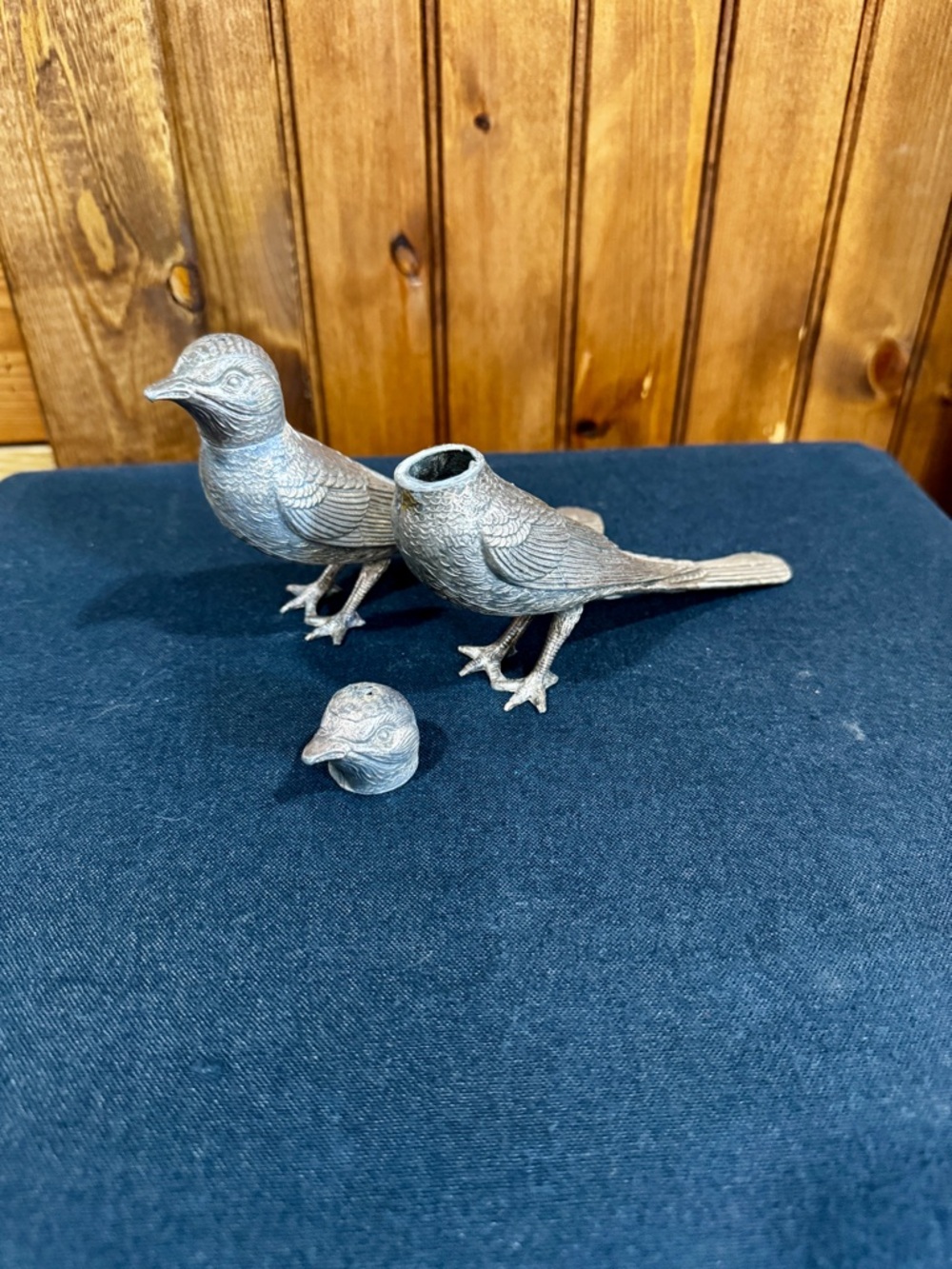 Vintage Pewter Bird Salt and Pepper Shakers